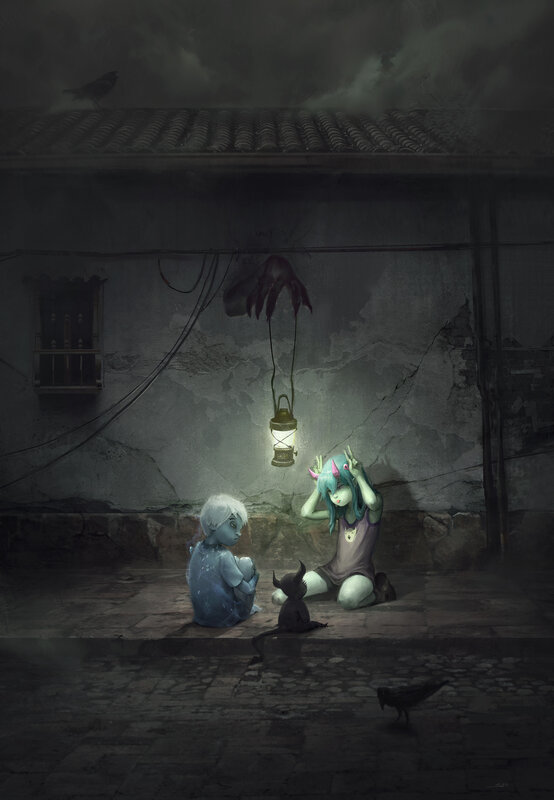 Two Children in Alley — Gray