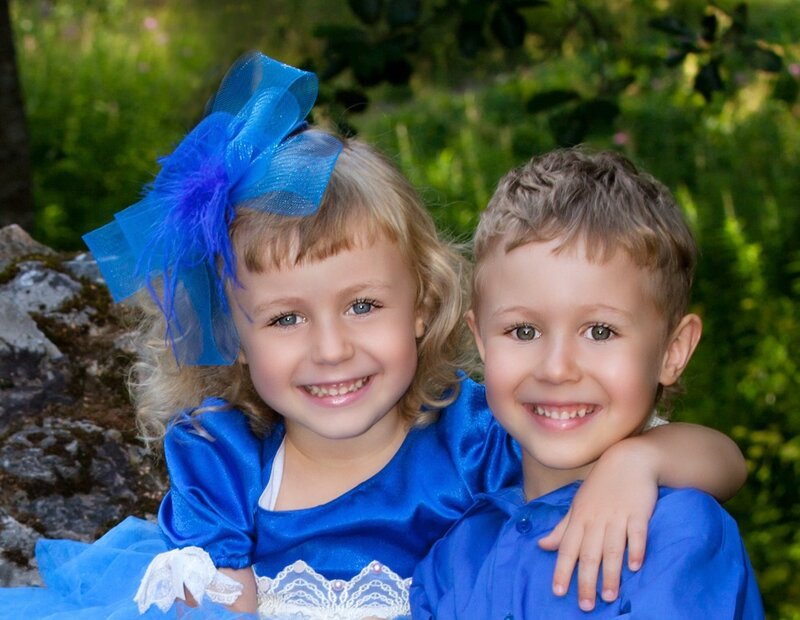 Two Children in Blue — Happy