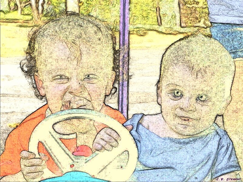 Two Children in Car — Blue