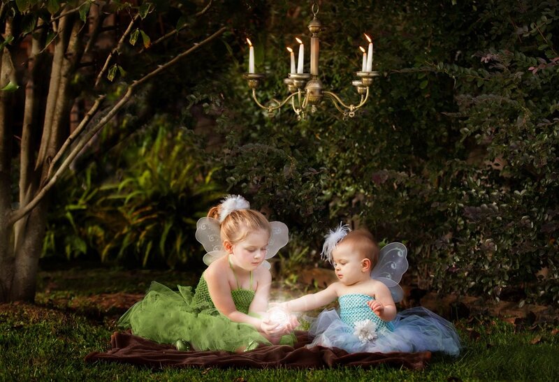 Two Children in Fairy Costumes — Green
