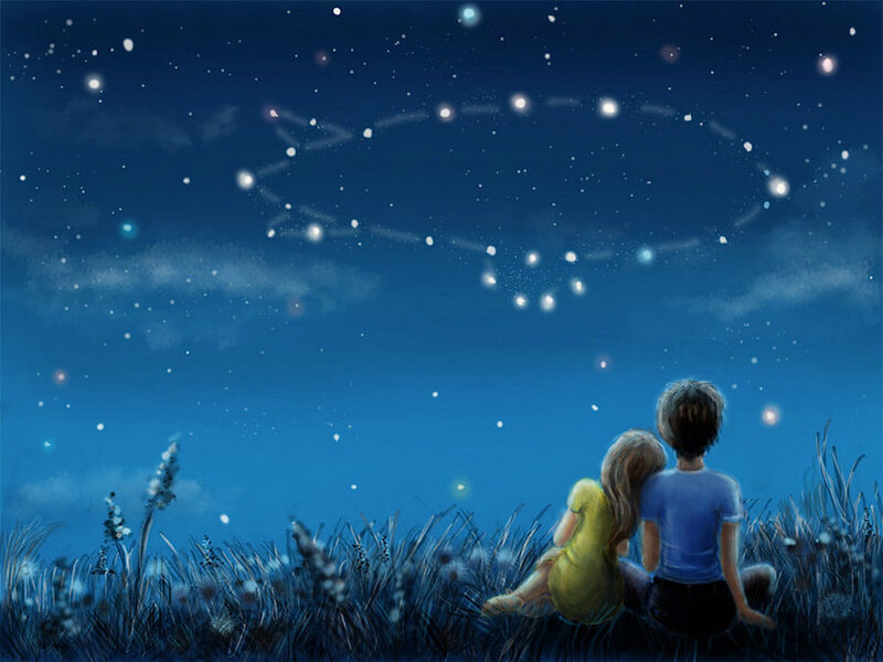 Two Children in Field — Blue, Serene