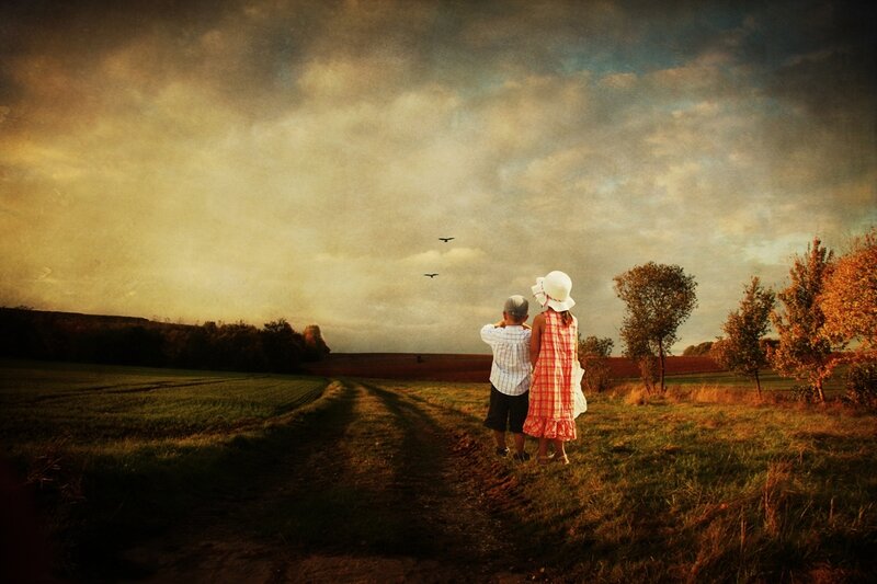Two Children in Field — Brown
