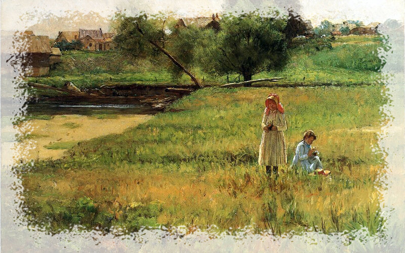 Two Children in Field — Green, Peaceful