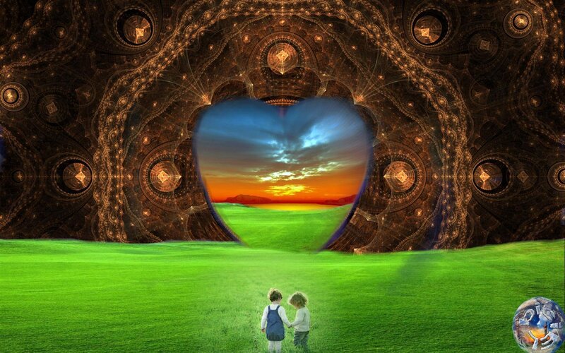 Two Children in Field — Green, Serene
