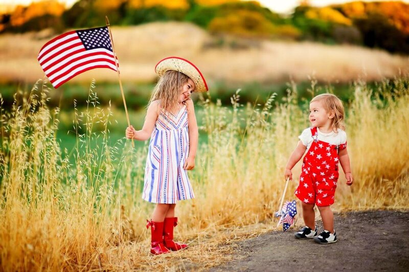 Two Children in Field — Red
