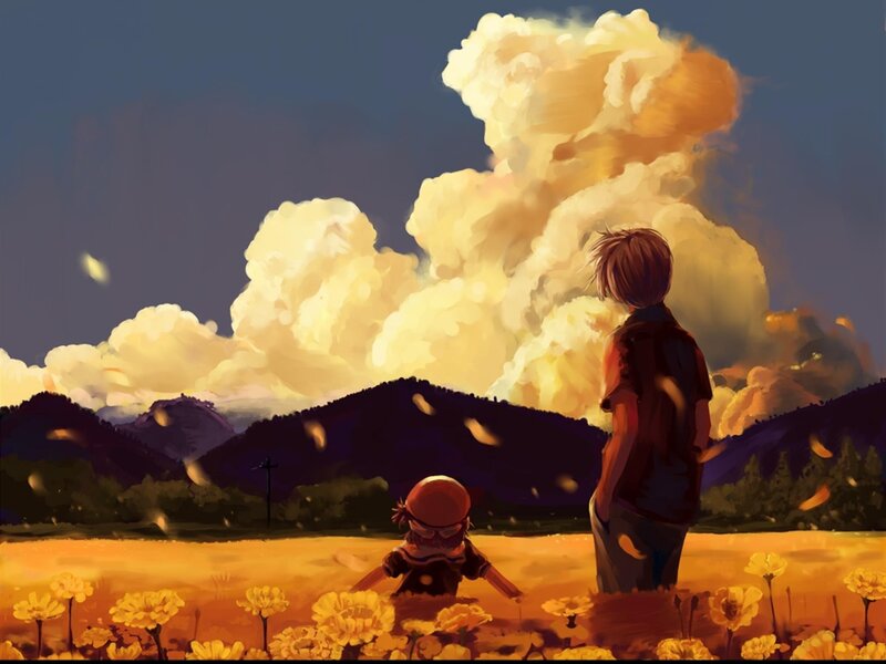 Two Children in Field — Yellow, Dramatic