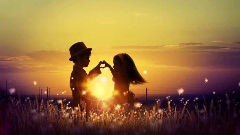 Two Children in Field — Yellow, Romantic