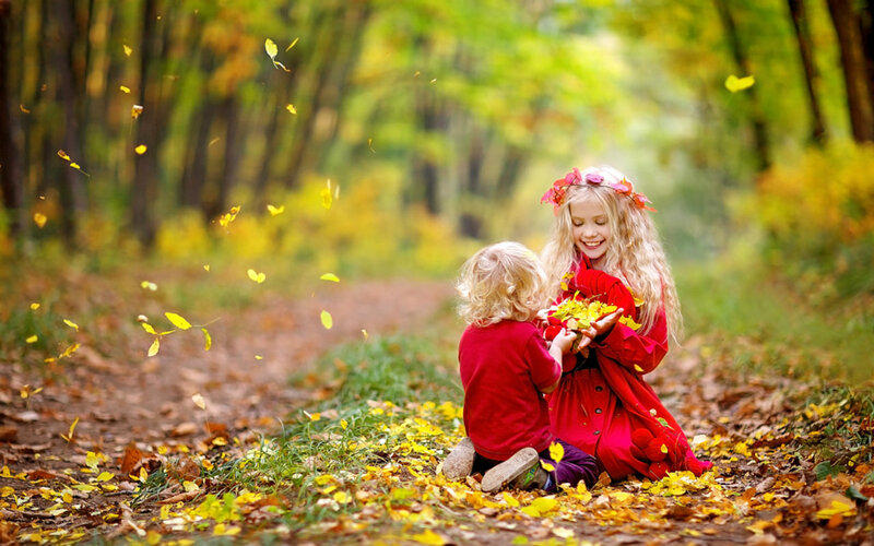 Two Children in Forest — Yellow