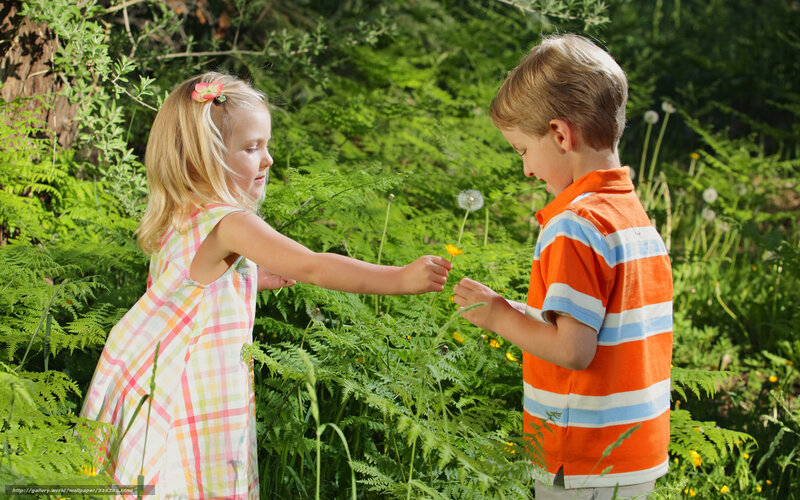 Two Children in Garden — Green, Serene, Afternoon, Photograph