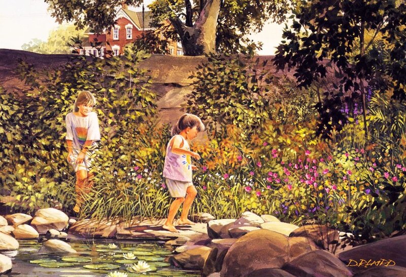 Two Children in Garden — Green, Serene, Afternoon