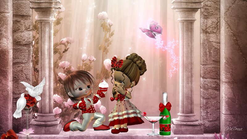 Two Children in Garden — Pink