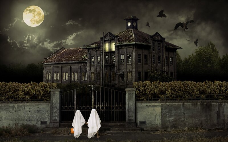 Two Children in Ghost Costumes — Black