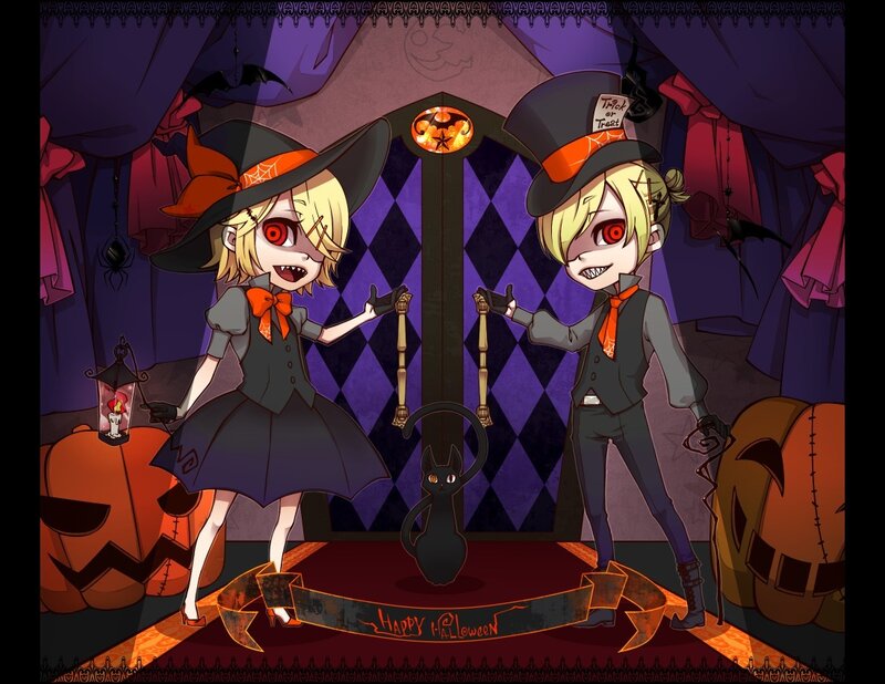 Two Children in Halloween Costumes