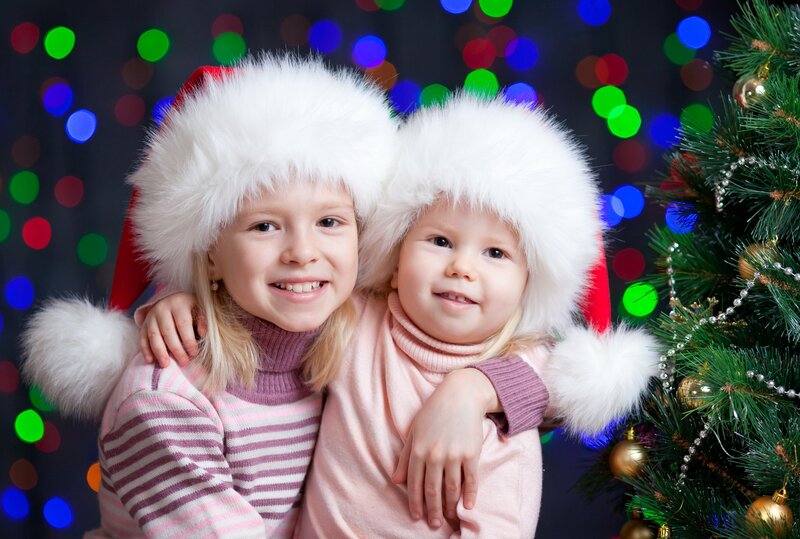 Two Children in Hats — White