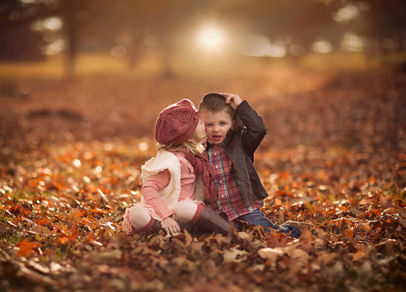 Two Children in Leaves — Brown, Warm
