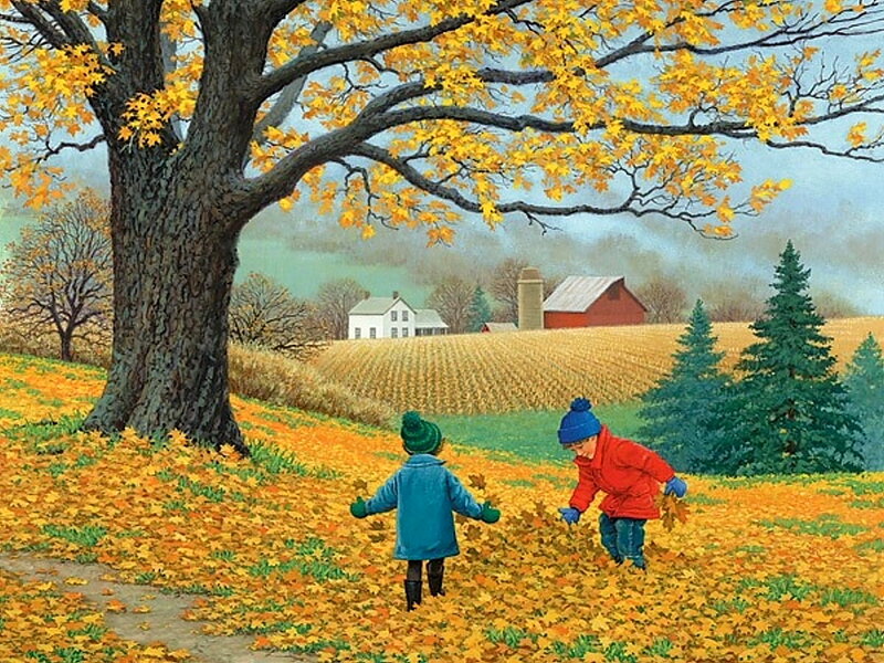 Two Children in Leaves