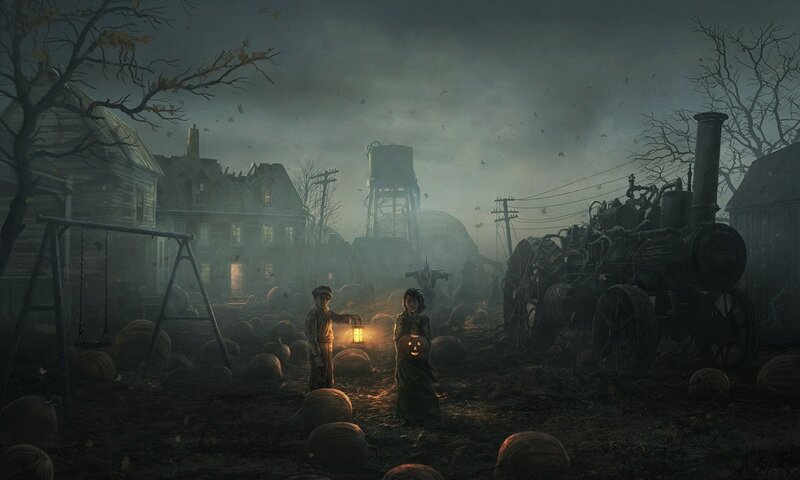 Two Children in Pumpkin Patch