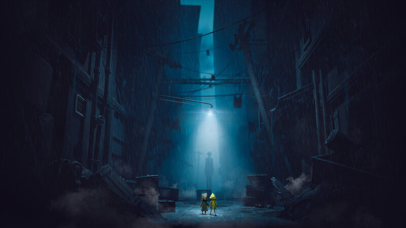 Two Children in Rain — Blue