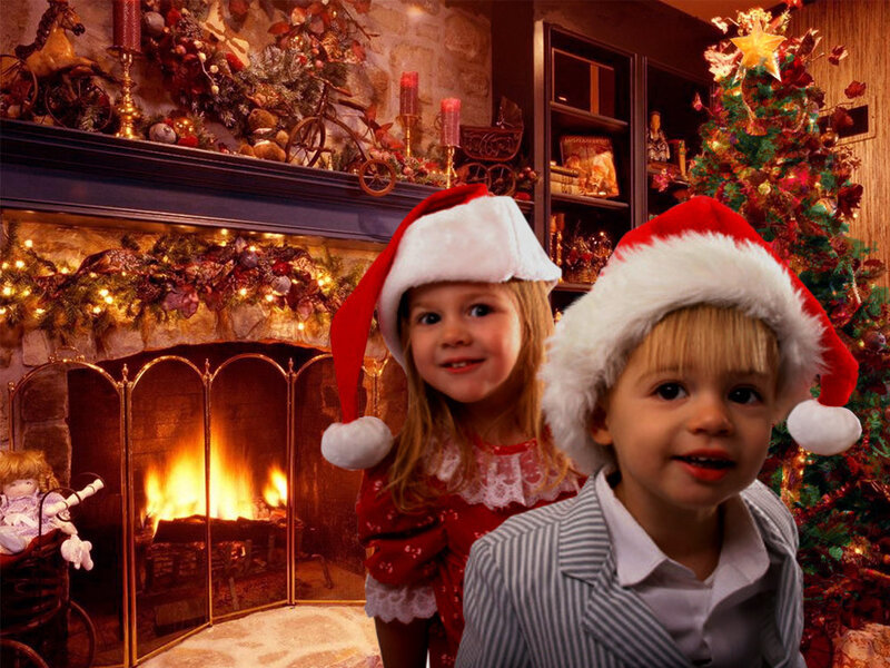 Two Children in Santa Hats