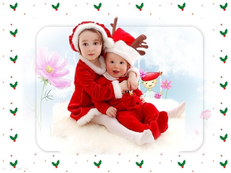 Two Children in Santa Outfits