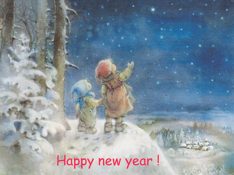 Two Children in Snow — Blue, Serene