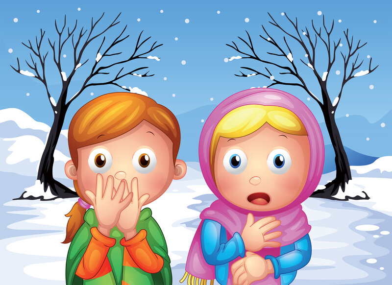 Two Children in Snow — Blue