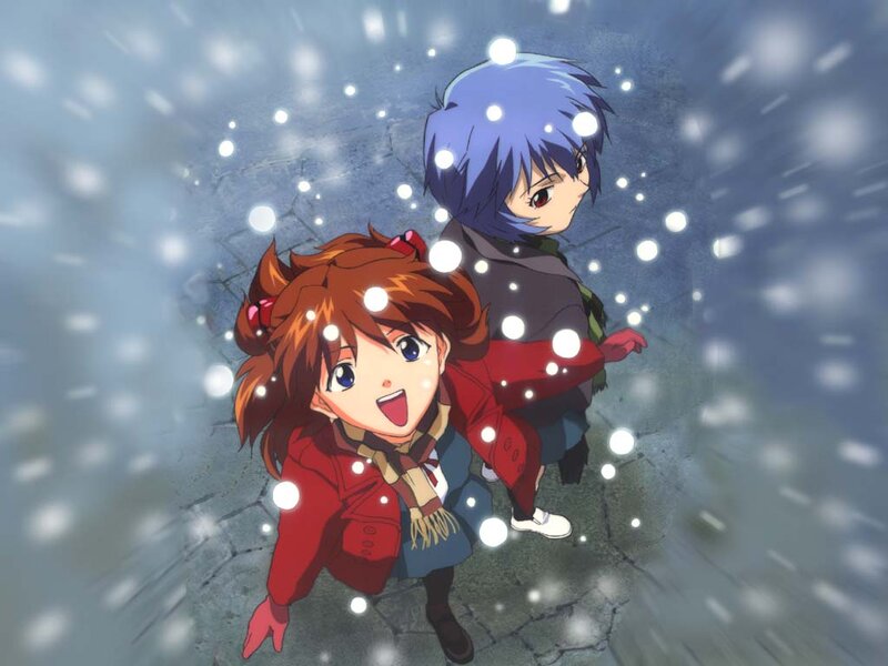 Two Children in Snow — Red, Playful