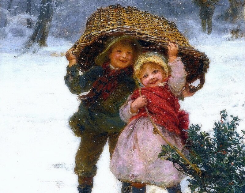 Two Children in Snow — White, Joyful