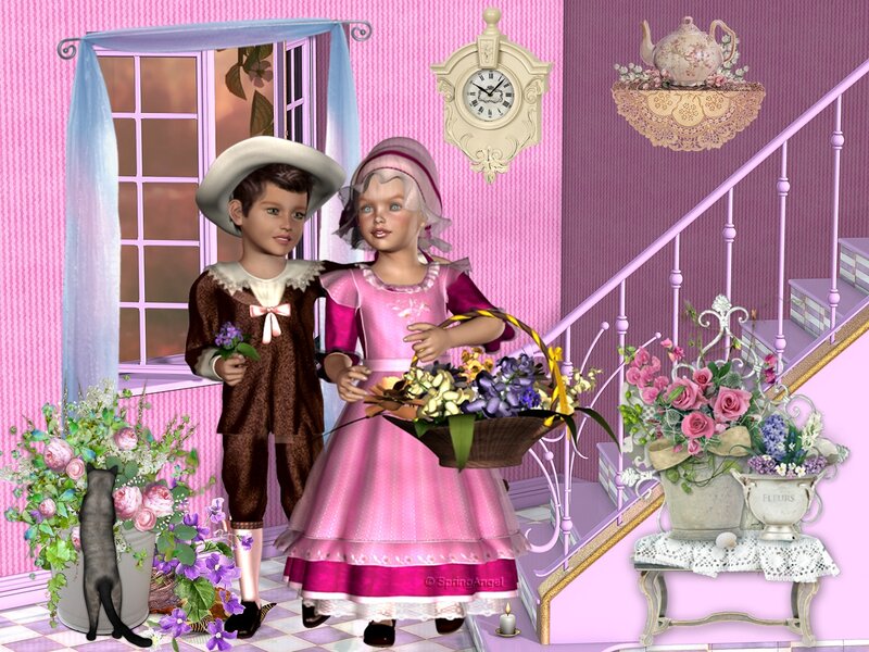 Two Children in Vintage Clothes