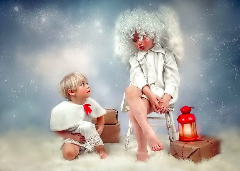 Two Children in Winter Scene