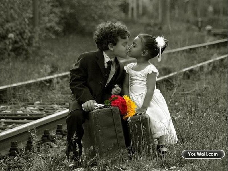 Two Children Kissing — Black, Romantic