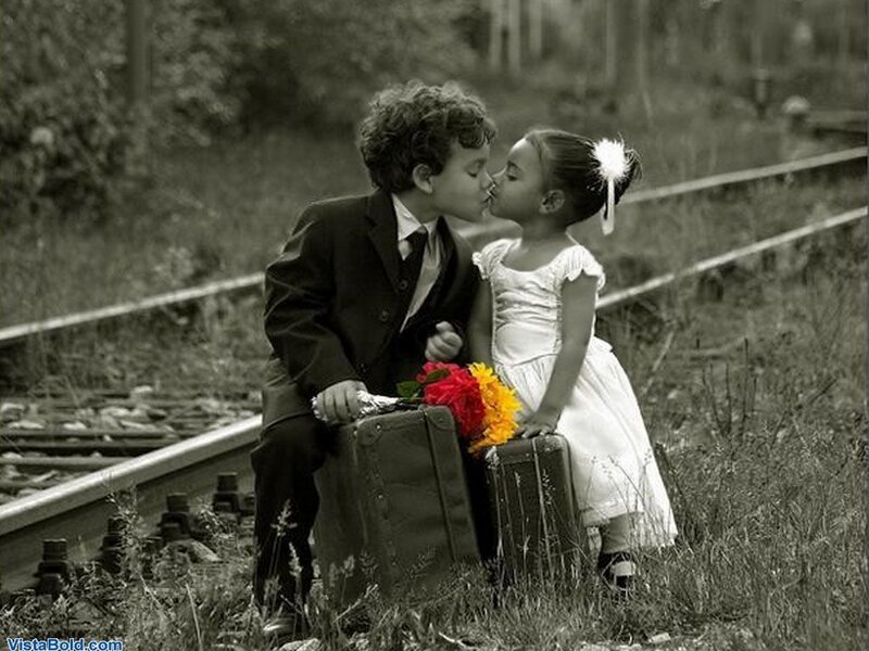 Two Children Kissing — Black, Sentimental, Photograph