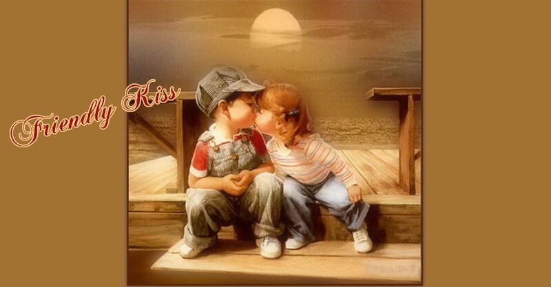 Two Children Kissing — Brown