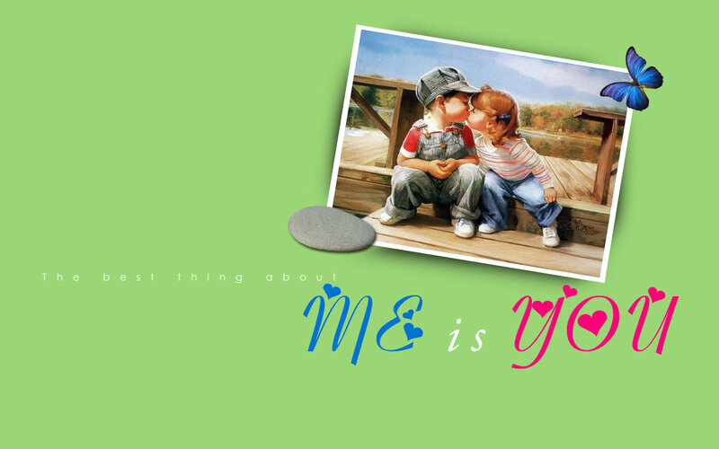 Two Children Kissing — Green, Sweet