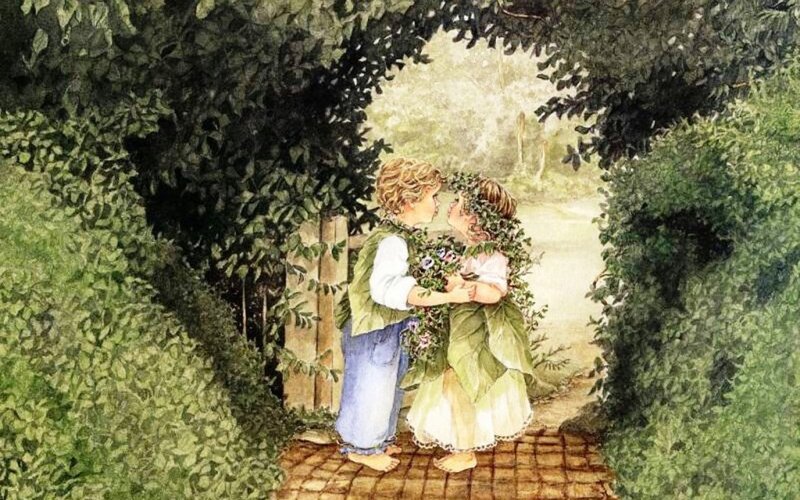 Two Children Kissing — Green