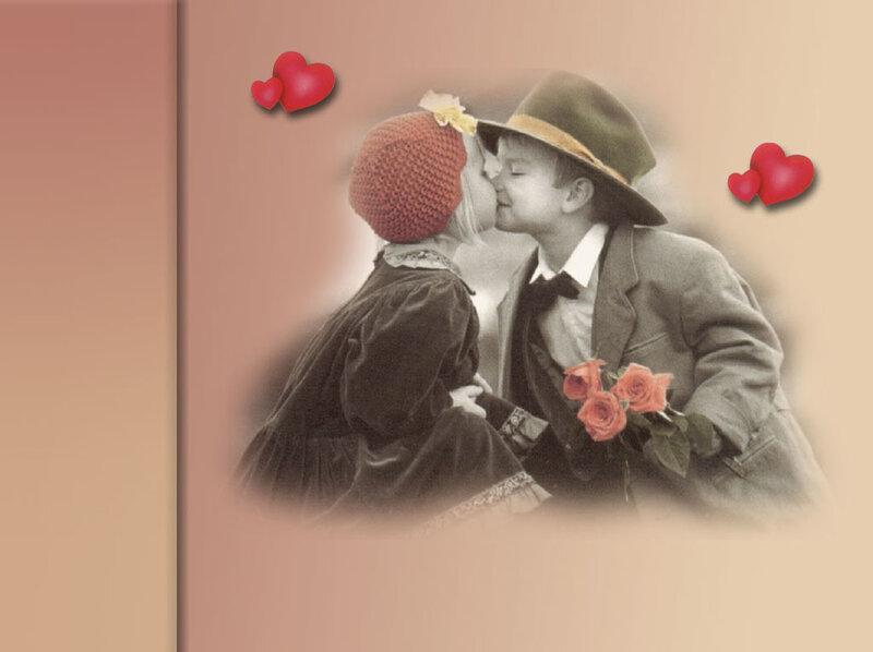 Two Children Kissing — Pink