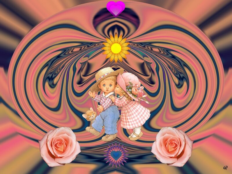 Two Children Kissing — Pink, Whimsical