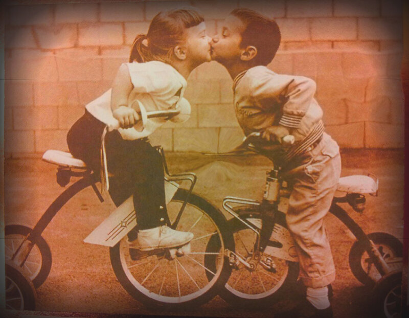 Two Children Kissing — Sepia