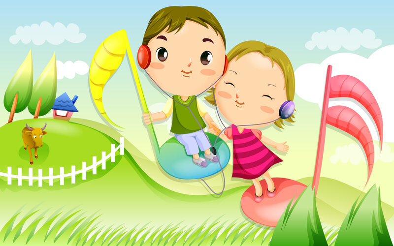 Two Children Listening to Music