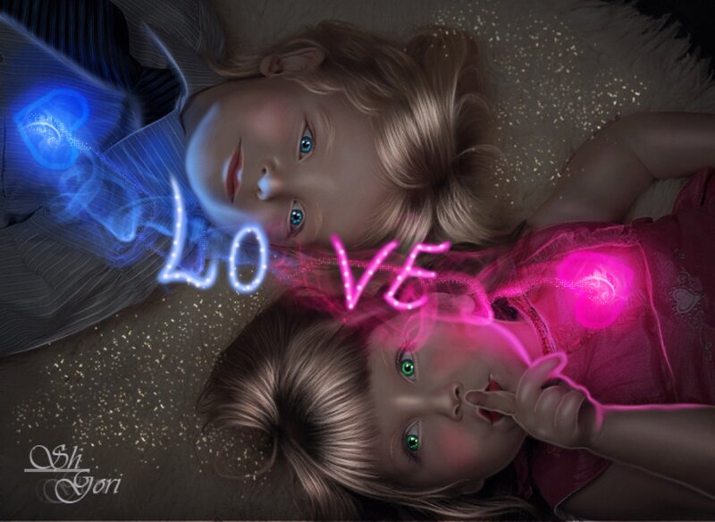 Two Children Lying Down — Pink