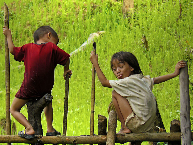 Two Children on a Bridge — Green