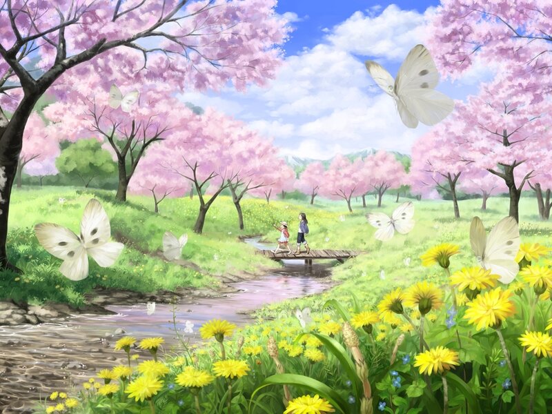 Two Children on a Bridge — Pink, Serene