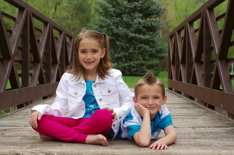 Two Children on a Bridge — White