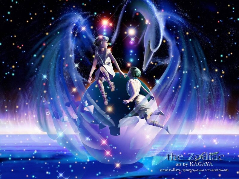Two Children on a Swan — Blue, Fantasy