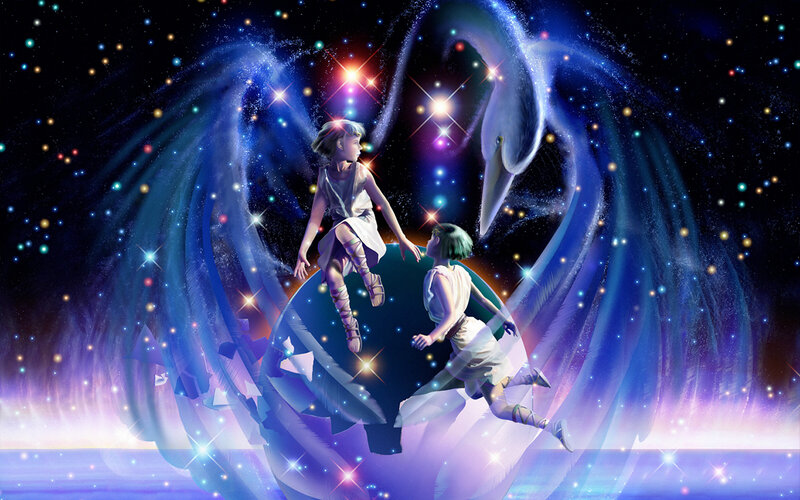 Two Children on a Swan — Blue