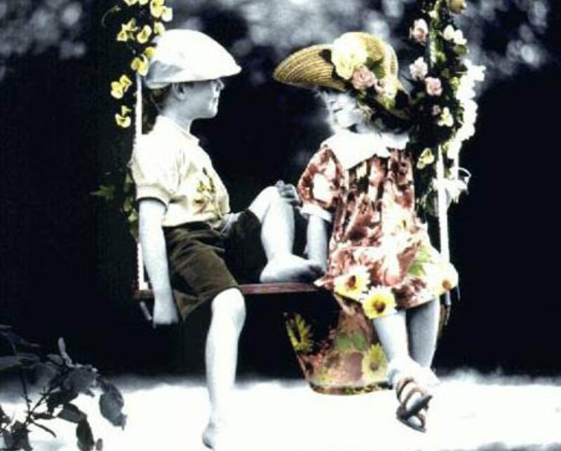 Two Children on a Swing — Yellow