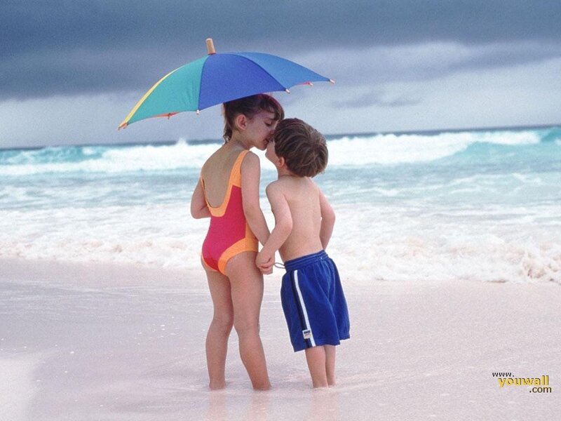 Two Children on Beach — Blue