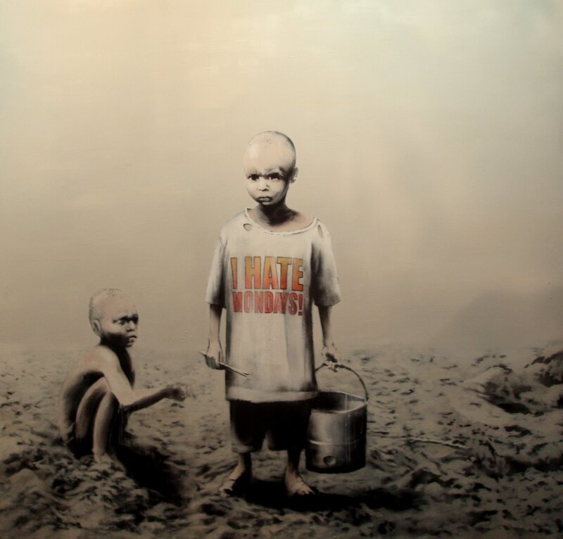 Two Children on Beach — Gray