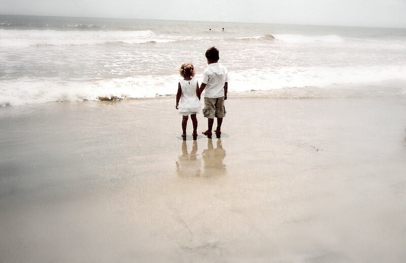 Two Children on Beach — White