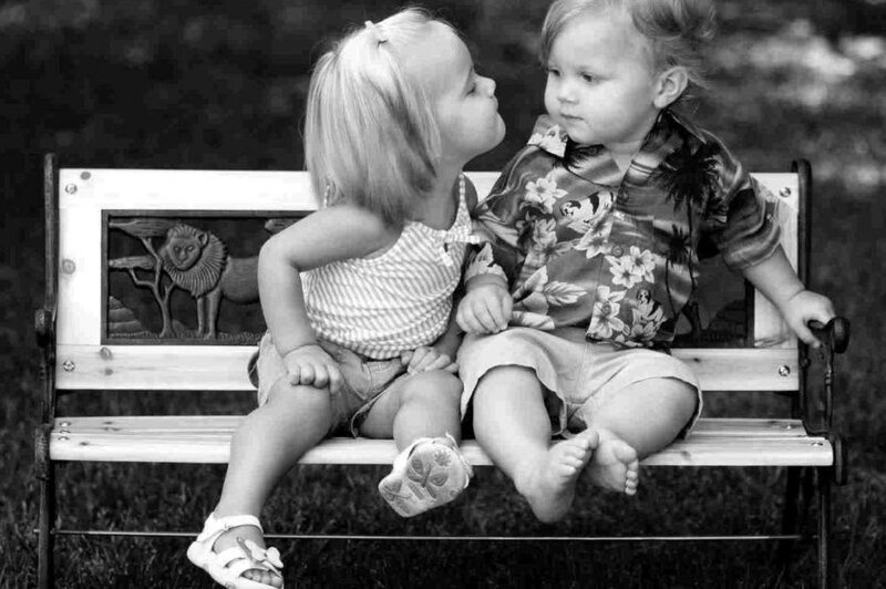 Two Children on Bench — Black, Calm